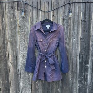 Armani Collezioni Ombré Purple Belted Button-Down Safari Tunic Blouse size 8